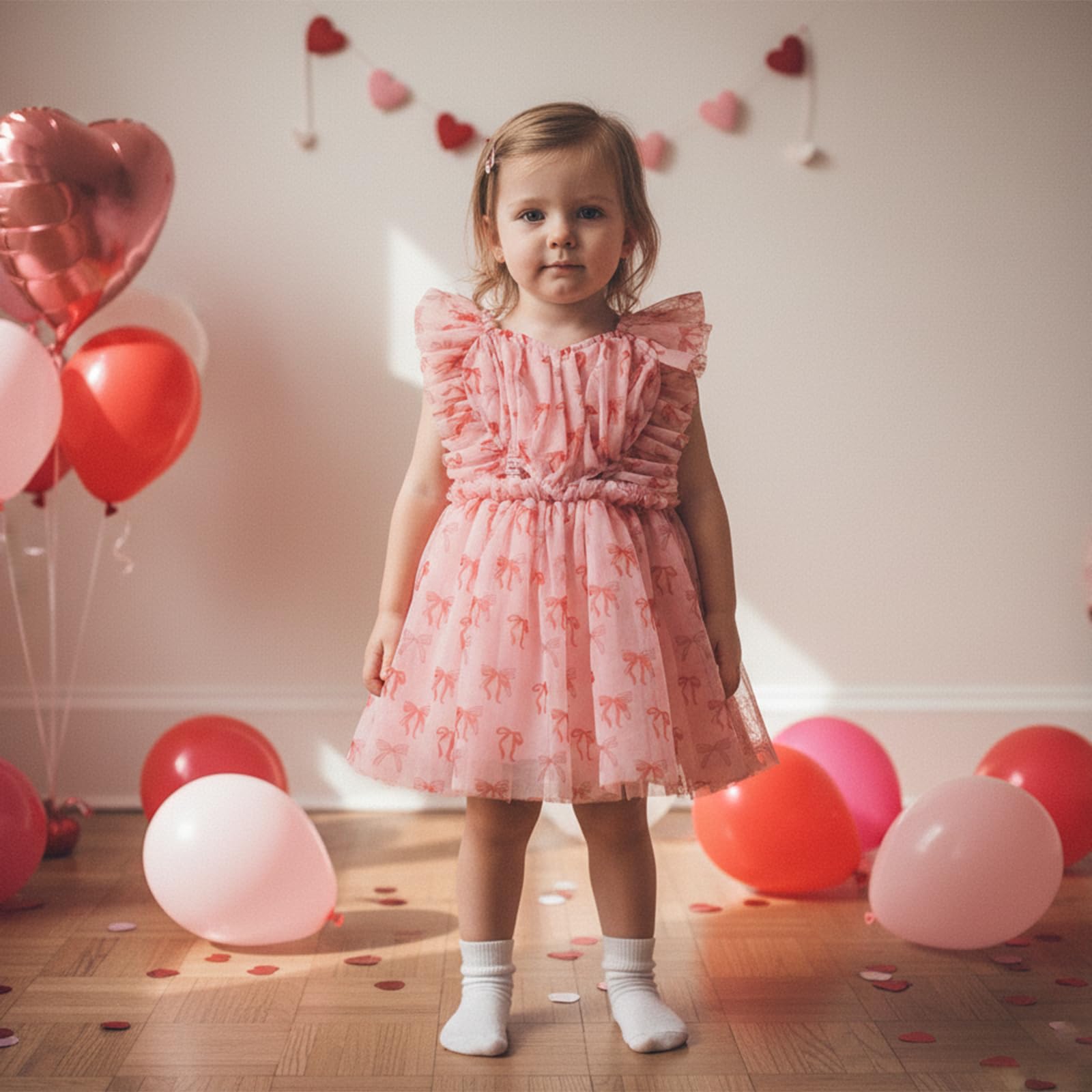 GXNRHG Baby Girl Valentines Tutu Sukienka Śliczny nadruk w kształcie serca Pończoch Suknie liniowe Letnia księżniczka Urodziny Party Wzburzona sukienka letnia