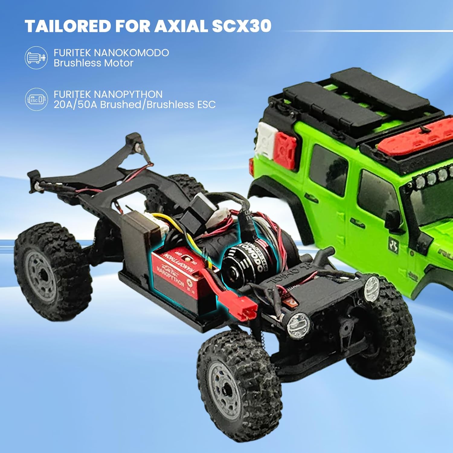 furitek NanoModo 2026 Brushless Power System with NanoPython and NanoKomodo for Axial SCX30 - Remote Control Car, RC Cars, RC Crawler Electronics Combo Upgrades (SCX30 - FUR-2738) (FUR-2738)