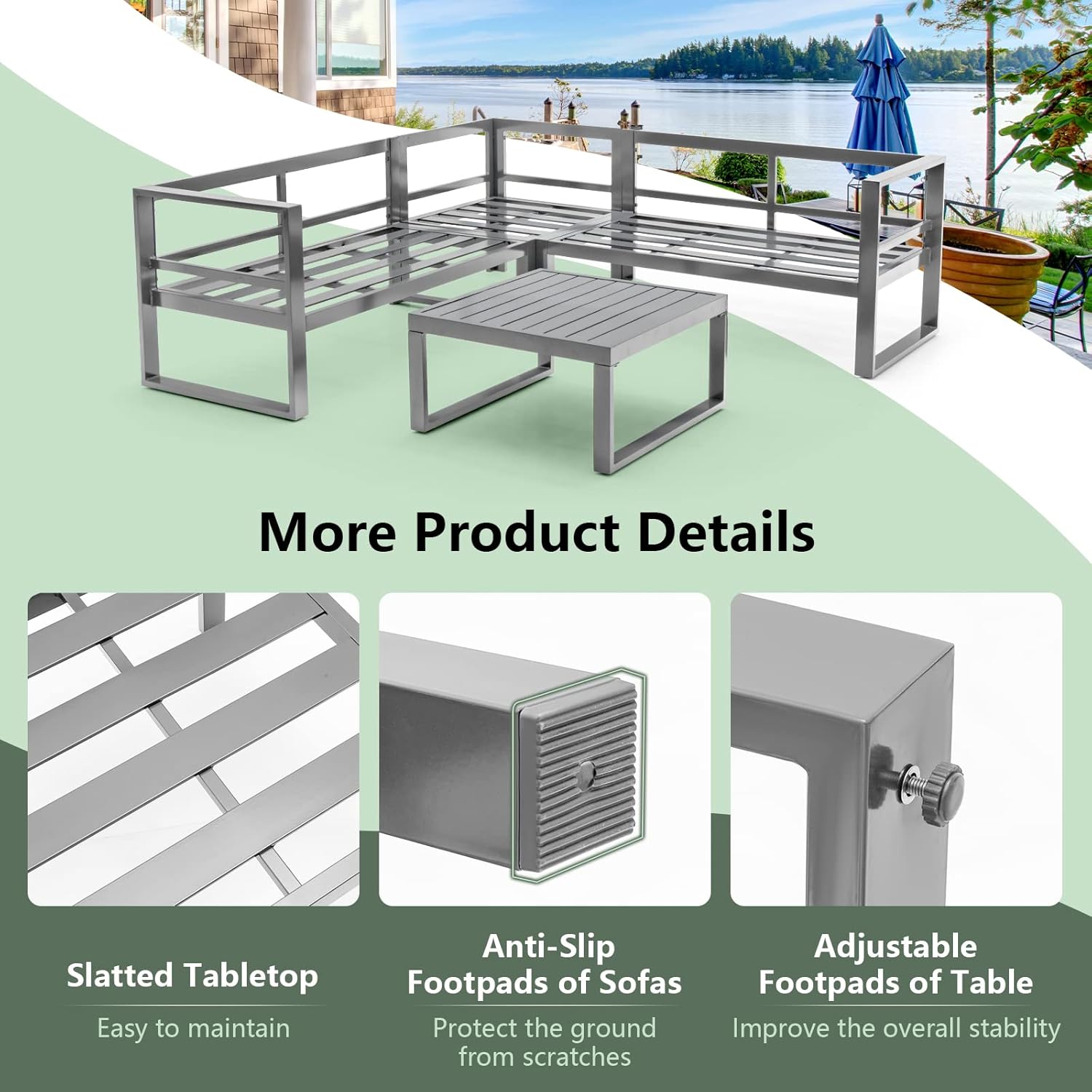 Giantex 4 Piece Patio Furniture Set, Aluminum Sectional Patio Sofa Set, 4 Inch Thick Seat & Back Cushions, Convenient Coffee Table, Outdoor Metal Conversation Set for Backyard Garden Poolside