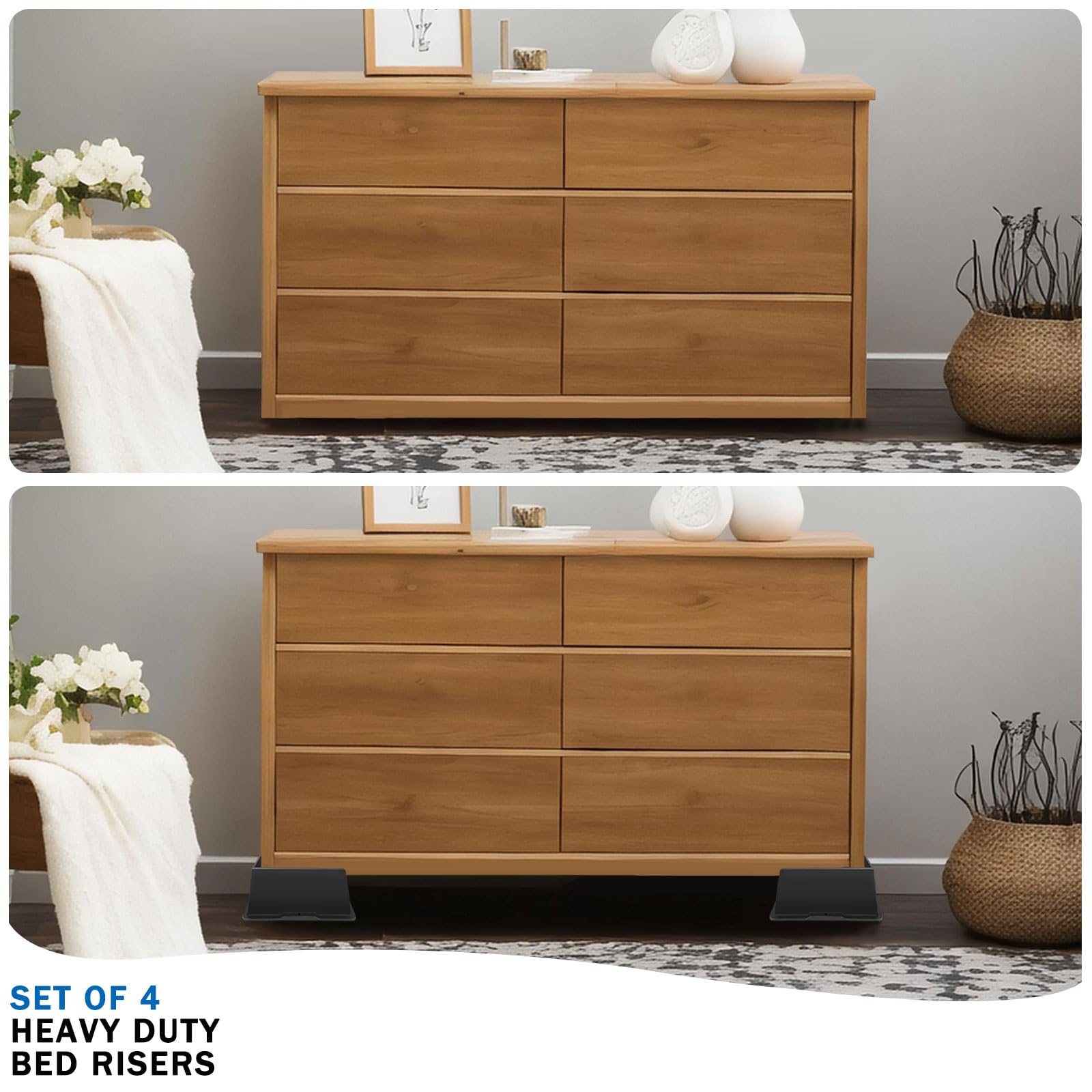 ANNKUT Elevadores de cama de 3 pulgadas resistentes, elevadores de sofá de gran tamaño, elevadores de muebles extra anchos para sofá, mesa, escritorio, cabecero, silla, elevador, bloques rectangulares