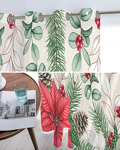 Miniatura 5 de Cortinas traslúcidas de eucalipto de Navidad de 39 pulgadas de largo, juego de 2 paneles de cortinas para cocina, dormitorio, sala de estar,