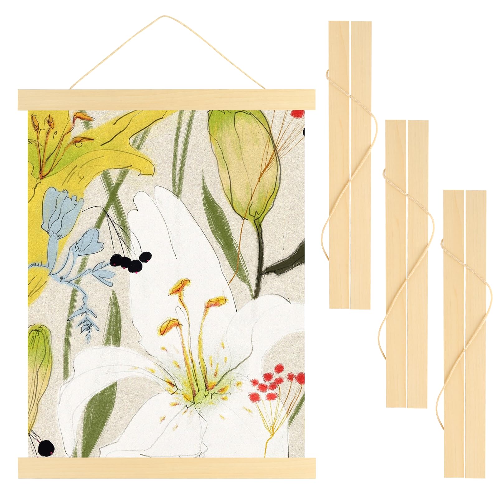 Funtery 4 Stück Posterleiste, A3 Poster Aufhängen, Bilderrahmen Leiste, Magnet Magnetische Holz Poster Aufhänger Halter Rahmen Leisten Bilder(30cm, 4 Packungen)