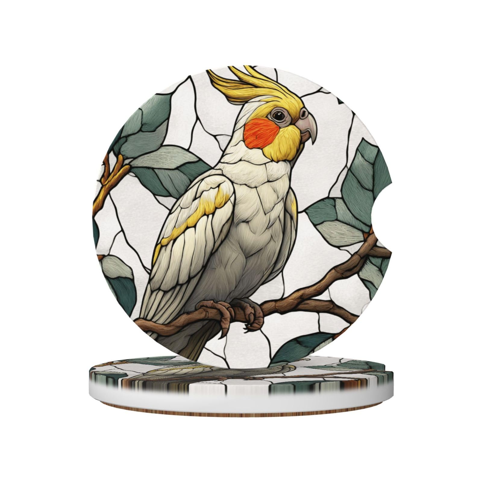 Stained Glass Parrot Perched On A Branch Ceramic Coasters,2pcs