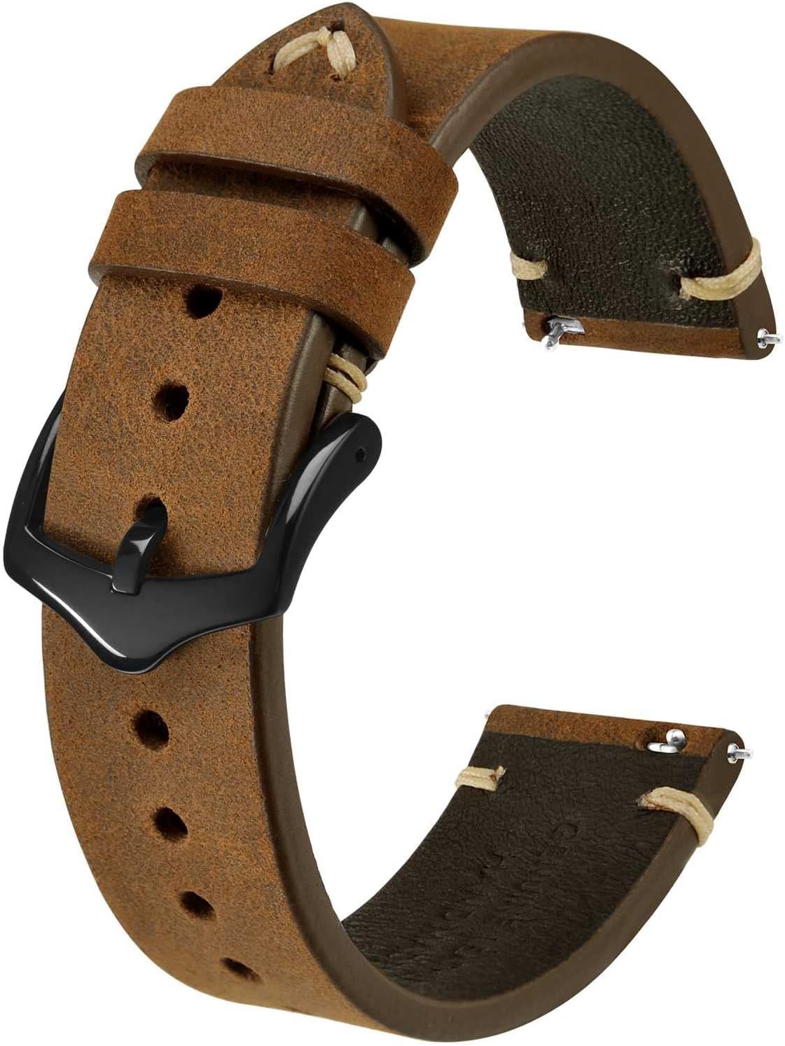 Men's Watch Bands, Hand-Stitched Leather Watch Straps, Quick Release, 18mm 20mm 22mm