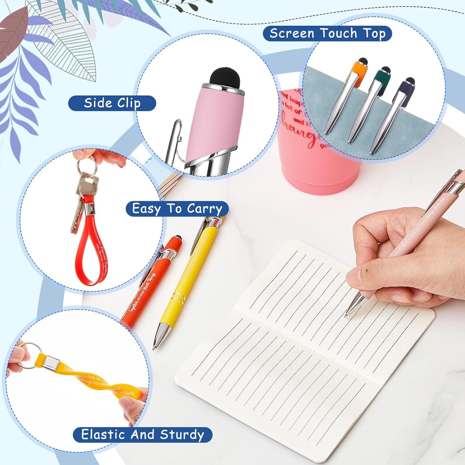 12 Sets / 48 Pcs Team Appreciation Gifts for Employee, 24 oz Inspirational Plastic Cups Bulk with Lid and Straw Notebooks Ballpoint Pens Keychain Set, Bulk Gifts for Coworkers (Colorful) - Image 4