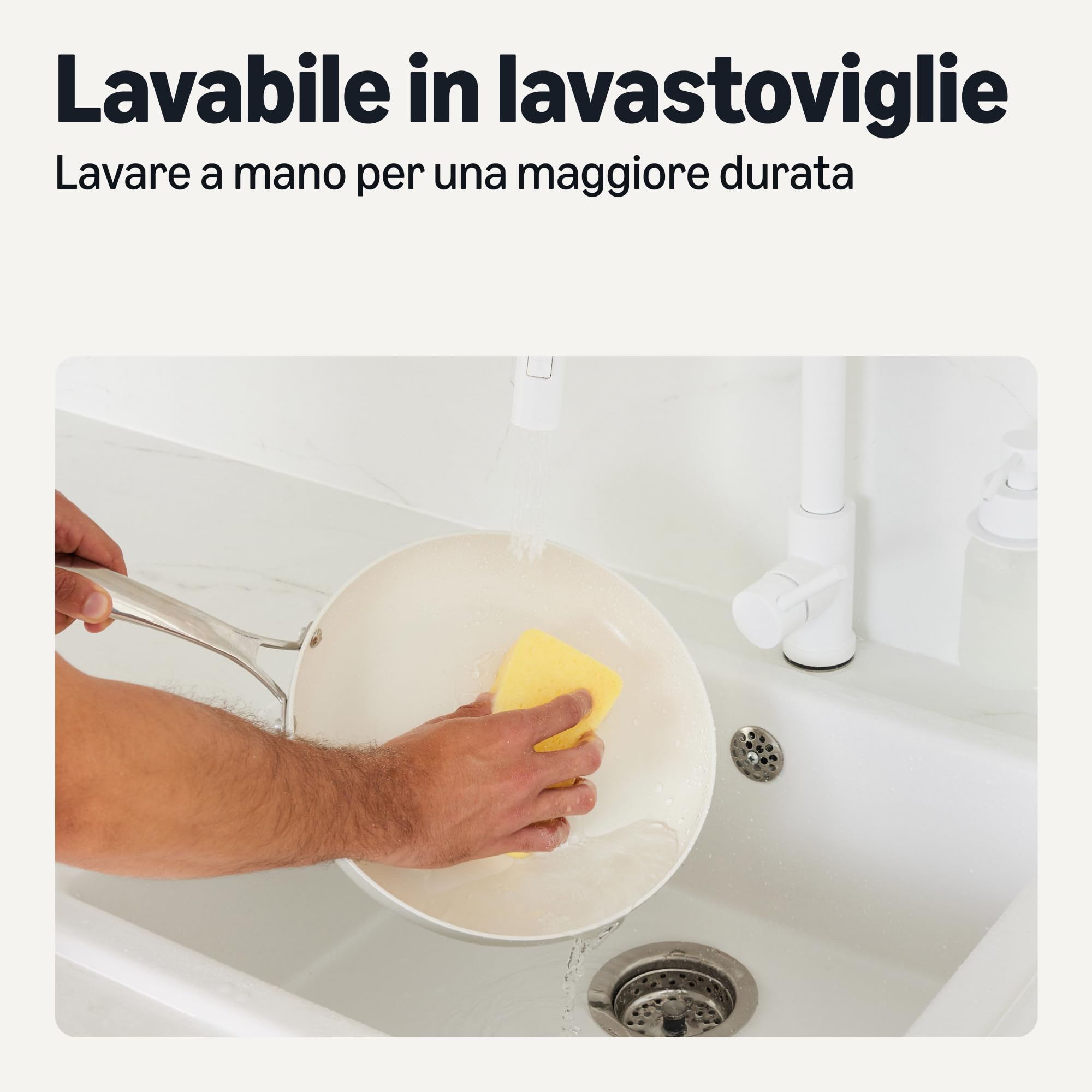 Amazon Basics Padelle Antiaderenti in Ceramica, Set di 3 Pezzi, Adatte a Tutti i Piani Cottura, Lavabili in Lavastoviglie, Avorio
