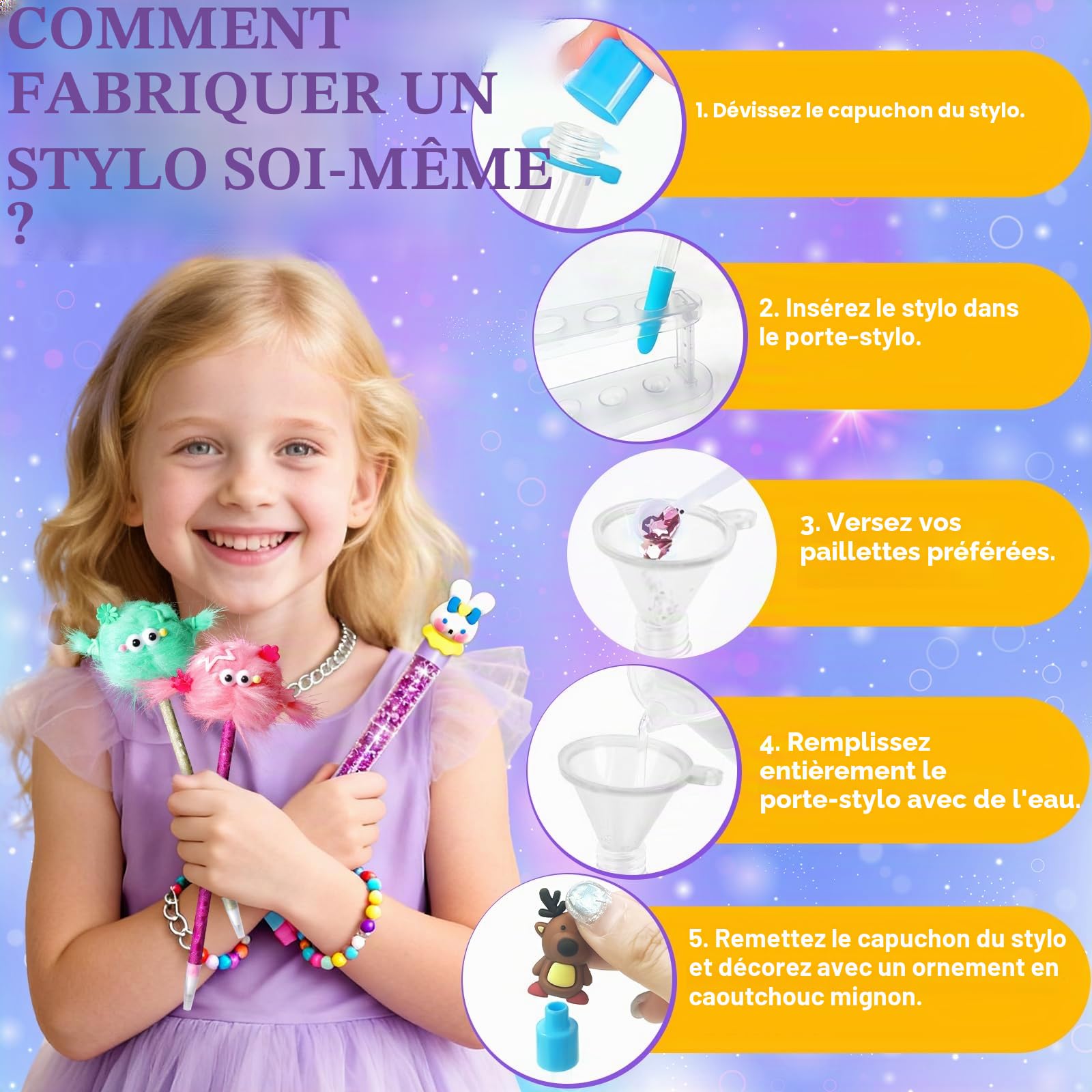 Kit de Création Stylo avec 170+ Accessoires, Atelier des Stylos Personnalisé, Activité Manuelle Enfants 5-12 Ans