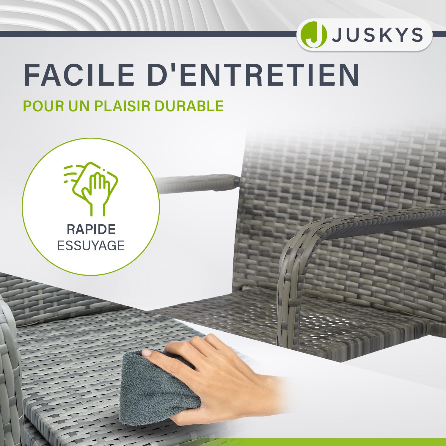 Juskys Ensemble de 4 chaises de Jardin Yoro en rotin avec accoudoirs et Dossier - 4 chaises empilables - Chaise en rotin pour Le Jardin - Chaise empilable Chaise de Balcon Gris chiné