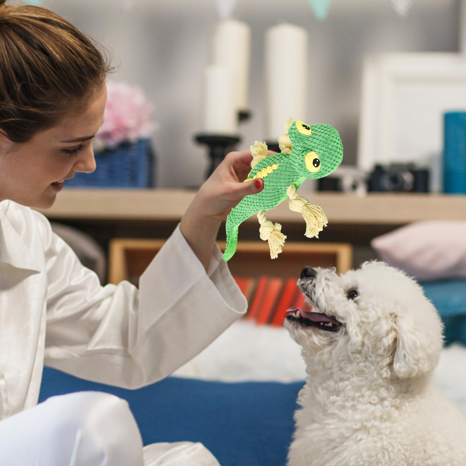 Juguetes de cuerda de felpa para perros, juguetes interactivos para perros lagarto de peluche, ecológico, antimordeduras, juguete suave y chirriante para perros pequeños y medianos Bellv