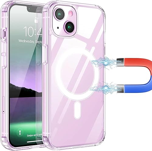 Funda magnética transparente para iPhone 15, compatible con MagSafe, protección de grado militar, parte trasera dura resistente al amarillo,