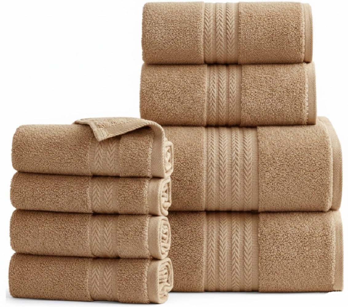Luxury 800 GSM Egyptian Cotton Bathroom Towels - Heavyweight & Super Soft Hotel Quality Face Cloths, Hand Towels, Bath Towels, Jumbo Bath Sheets and Towel Sets (Latte/Beige, 2x Face Cloth)