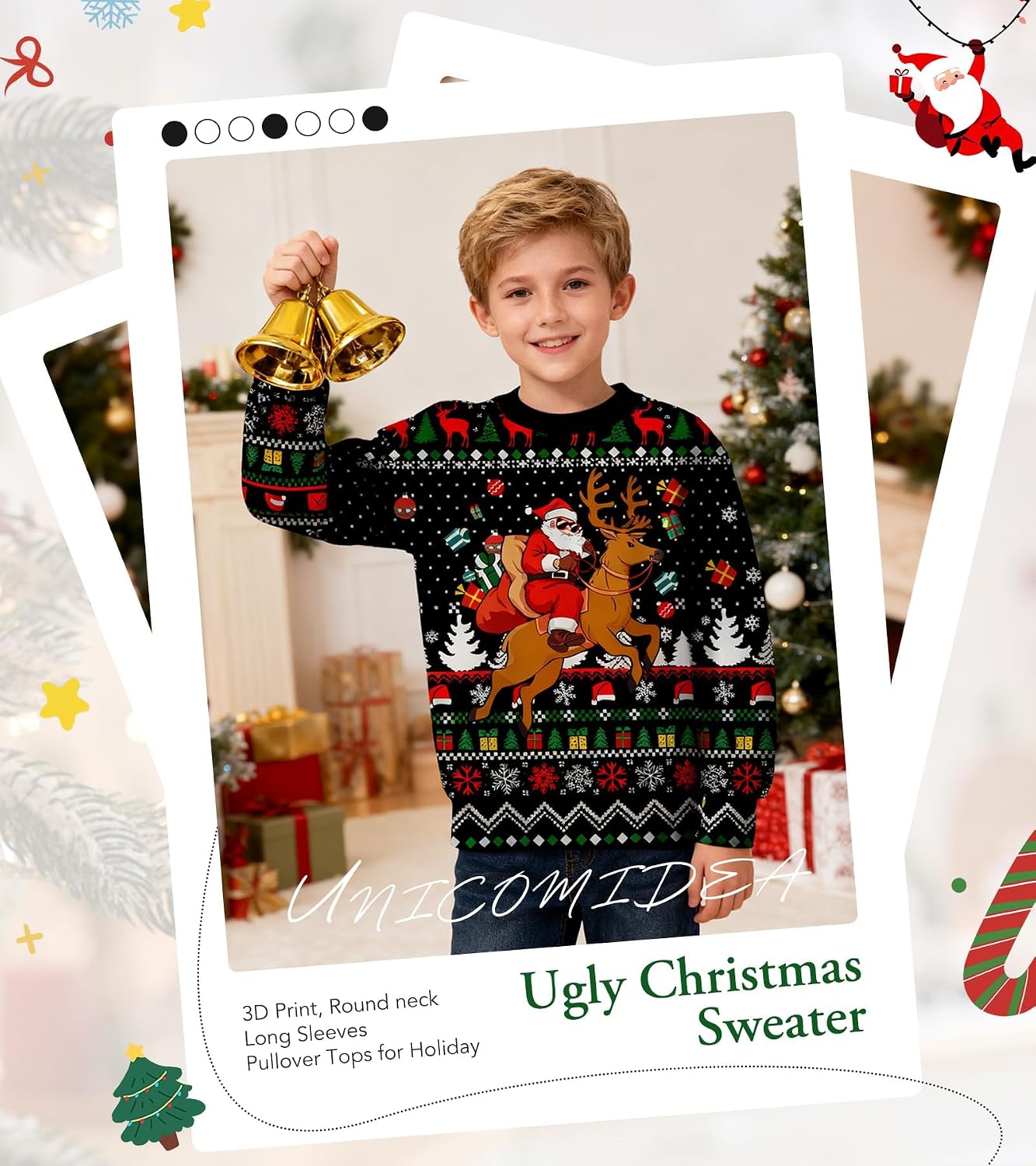 UNICOMIDEA Kids Ugly Christmas Sweater Funny 3D Print Pullover 6-16Y | Funny 3D Holiday Graphics, Cozy Fleece Lining, Warm Comfort, Festive Christmas Spirit, School Party