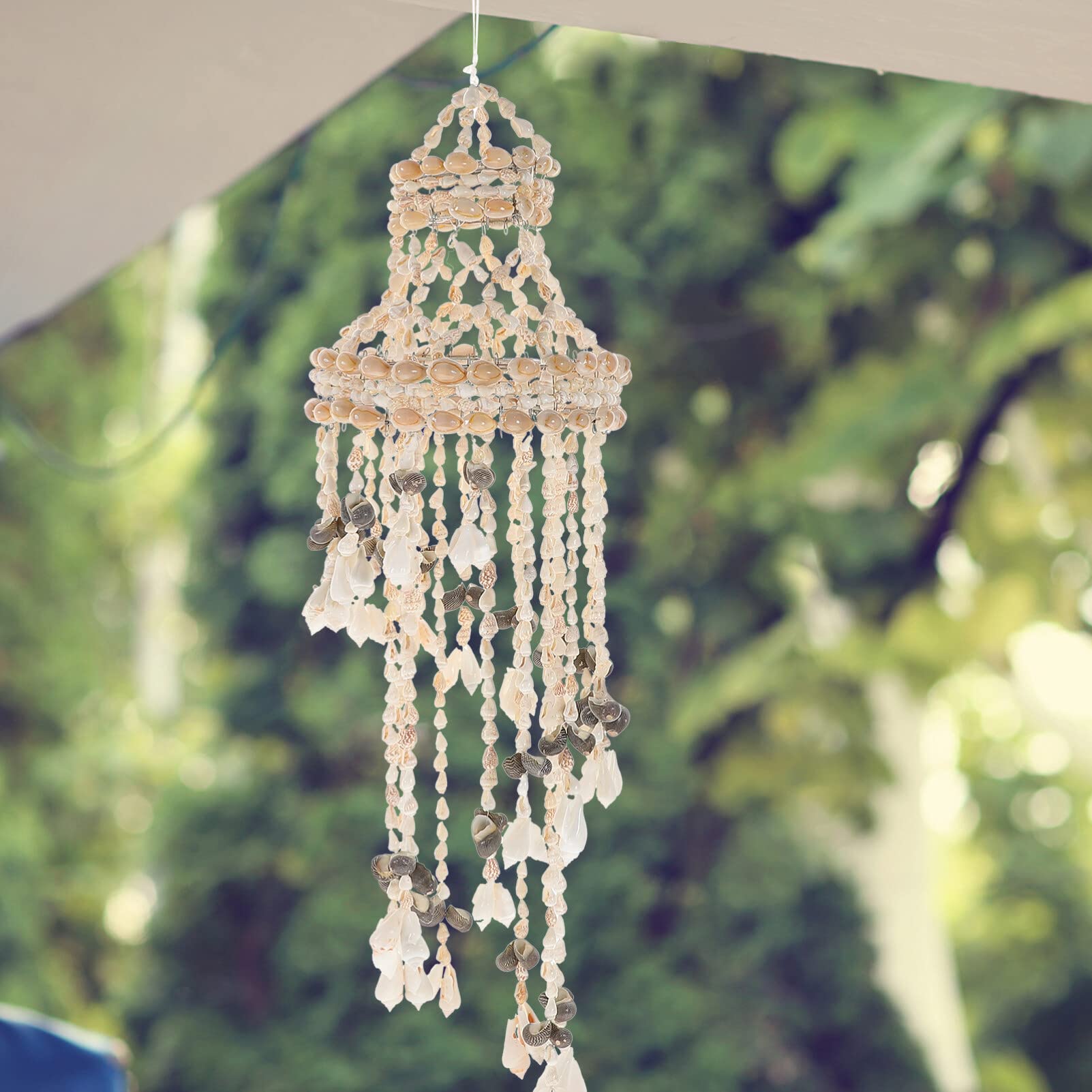 VILLCASE Campanella a Vento Conchiglie Di Mare 23.62 Pollici Decorazione Naturale Da Appendere Per Giardino Balcone Interno Ed Esterno Ornamento Creativo Per Casa E Regalo