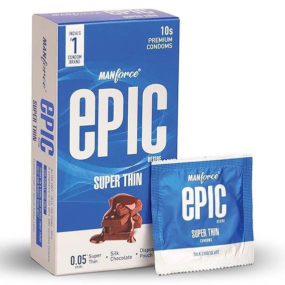 Manforce Epic Desire Super Thin Premium Condom for Men| Silk Chocolate Flavour| With Disposable Pouch (10 Counts)