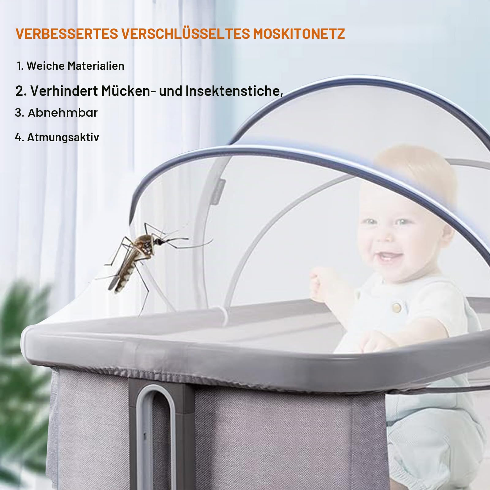 Universelles Moskitonetz für Reisebett, Gitterbettabdeckung mit Leisem Reißverschluss für Betten, Einfacher Zugang, Feinmaschiges Netz für Babys, 100×55×55CM (Weiß)