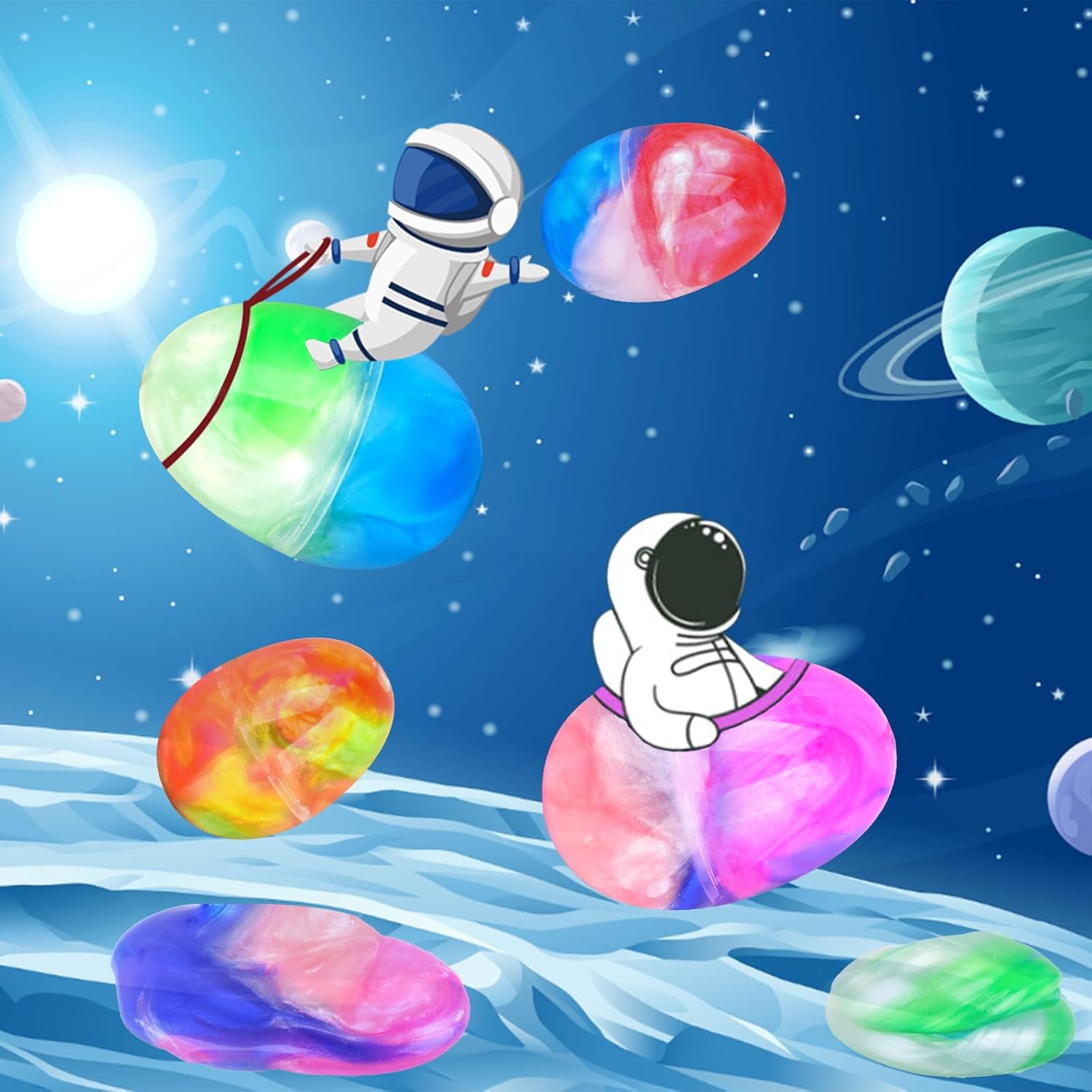 7 Pack Galaxy Slime Kit for Kids, Glitter Space Slime Party Favors, Stretchy Mess-Free Cosmic-Themed Sensory Toys, Birthday Easter Slime Eggs Goodie Bag Fillers Classroom Rewards for Boys Girls