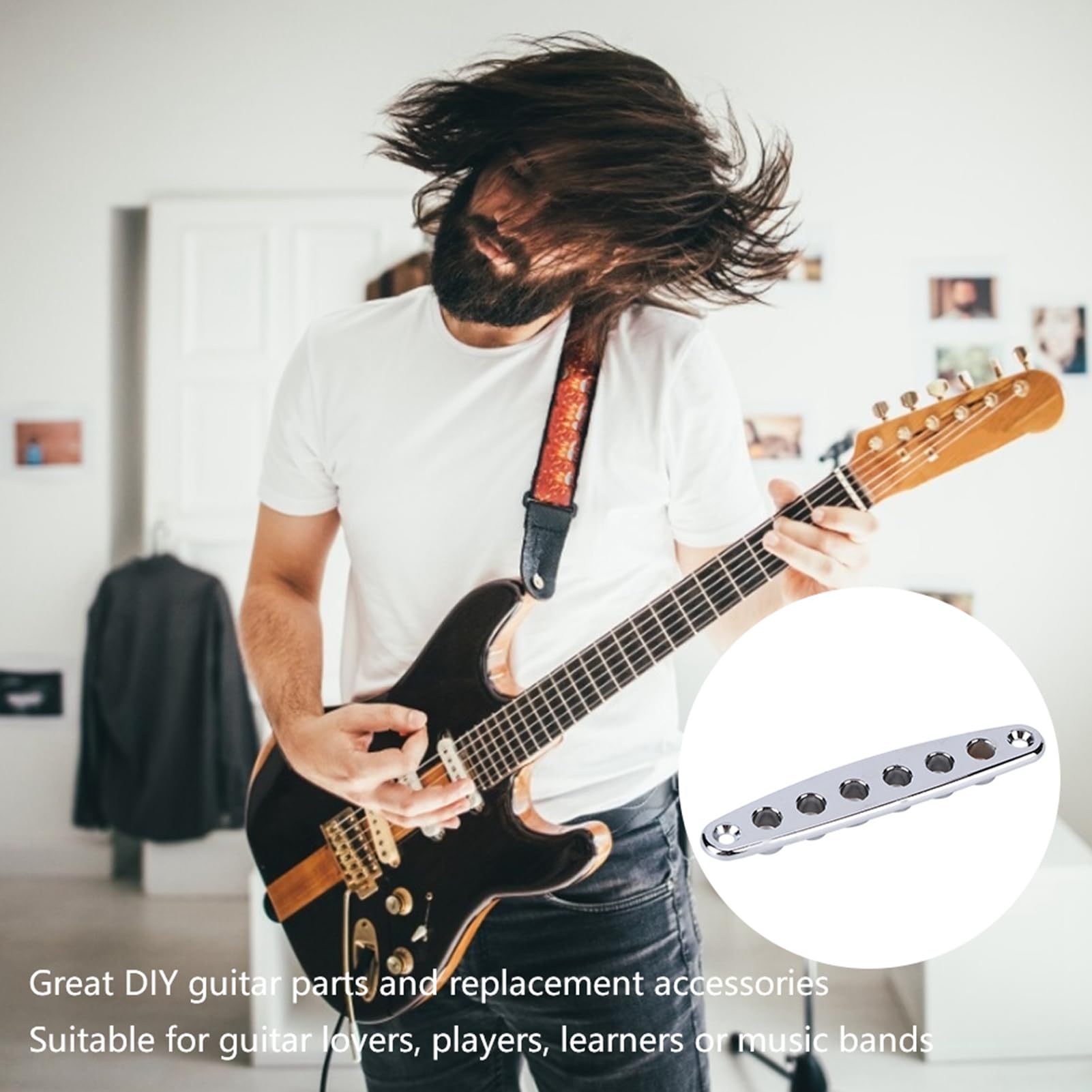 Guitar String Through Plate, Guitar Bridge String Thru Body Ferrule Plate, Metal Guitar Mounting Ferrules Bushing Plate for Bass Guitar (Silver)