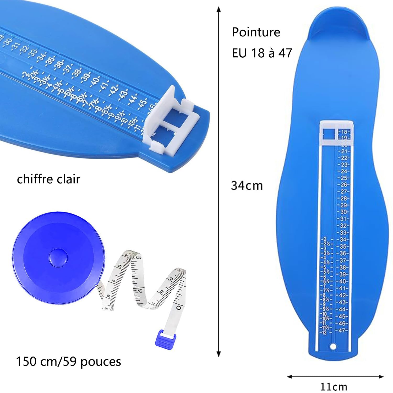 Pedimetre Enfants et Adultes, Pédimètre Professionnel avec Barème pour Déterminer la Pointure 6 à 47 instrument de mesure de chaussure adulte pour enfants confirme la taille