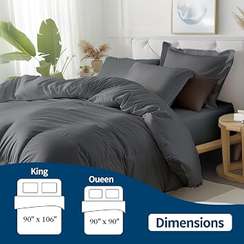 Chunlei Waterproof Duvet Cover King Size 3-Piece Set, 90x106 Inch Breathable Bedding Protector, Ultra Soft Comforter Cover with Zipper, Includes 2 Pillow Shams (Comforter Not Included), Gray