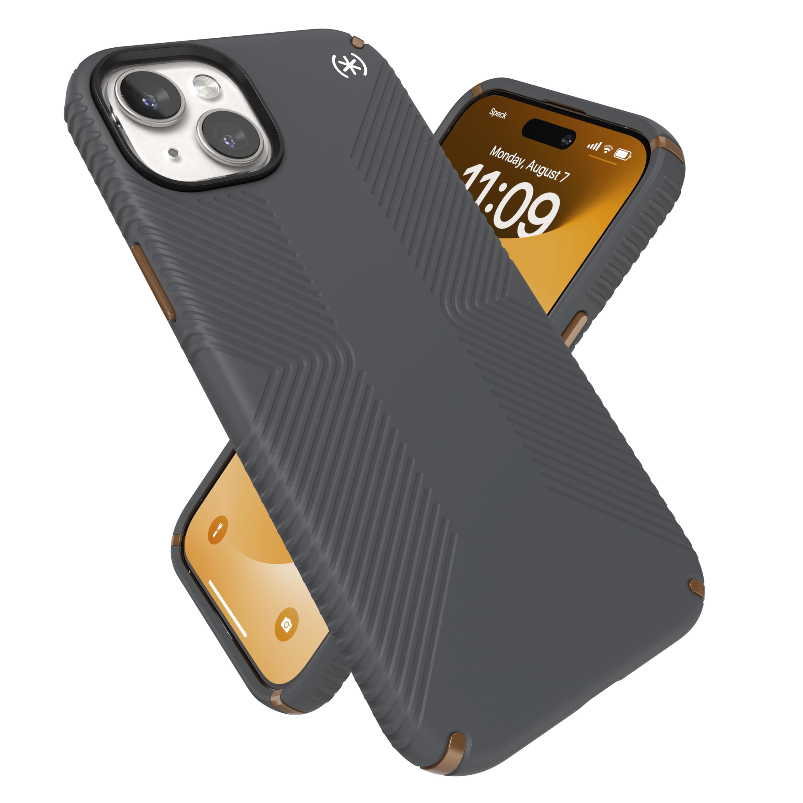 Speck iPhone 15 Plus &amp; iPhone 14 Plus Case - Presidio2 Grip MagSafe, Drop Protection, Soft Touch Charcoal Grey/Cool Bronze/White