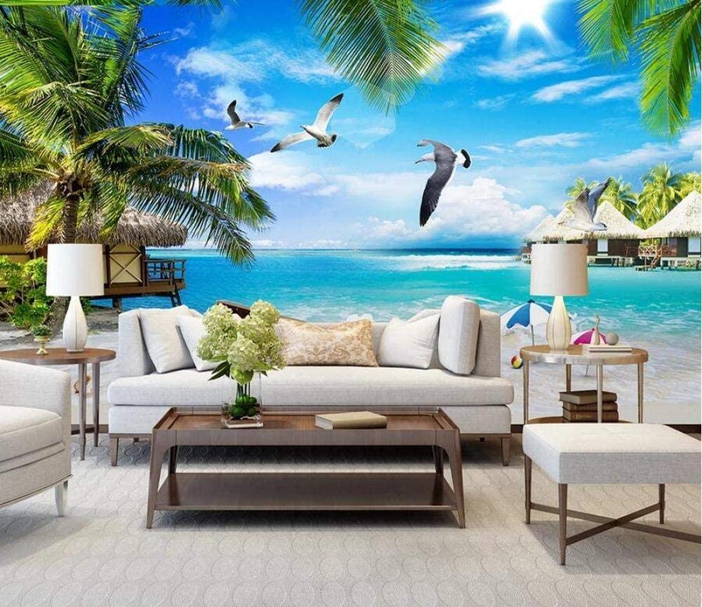 XHXI Papel pintado 3D Maldive Palmo Murales fotográficos modernos Mural de papel tapiz fotográfico 3D papel Pintado de pared tapiz Decoración dormitorio Fotomural-350cm×256cm