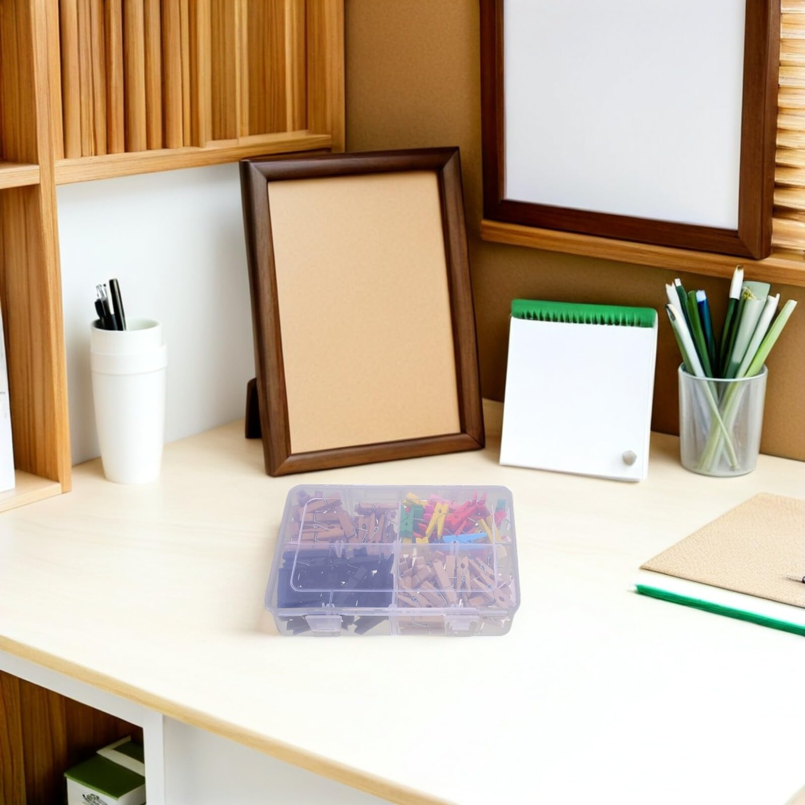 120 Stück Holz Reißzwecken mit Clip Kleiner Foto Pinnwand Haken und Metall Multifunktionale Kork Reißzwecken für Büro Zuhause und Klassenzimmer Inklusive Transparenter