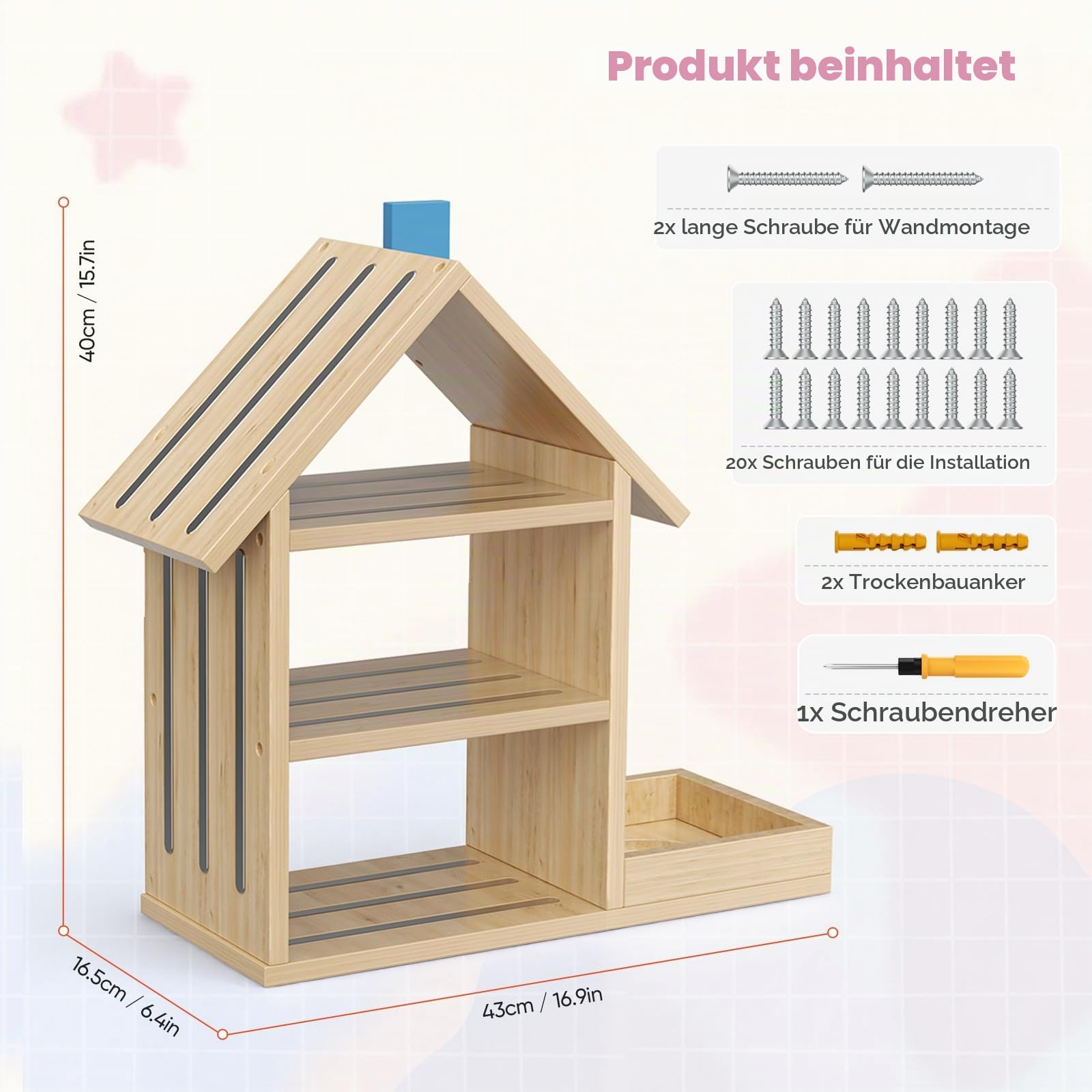 Regal für Tonie Regal, in Form eines Hauses, für 12-40 Figuren Schwebende Regale aus Holz für Wände, geeignet für Mädchen und Jungen