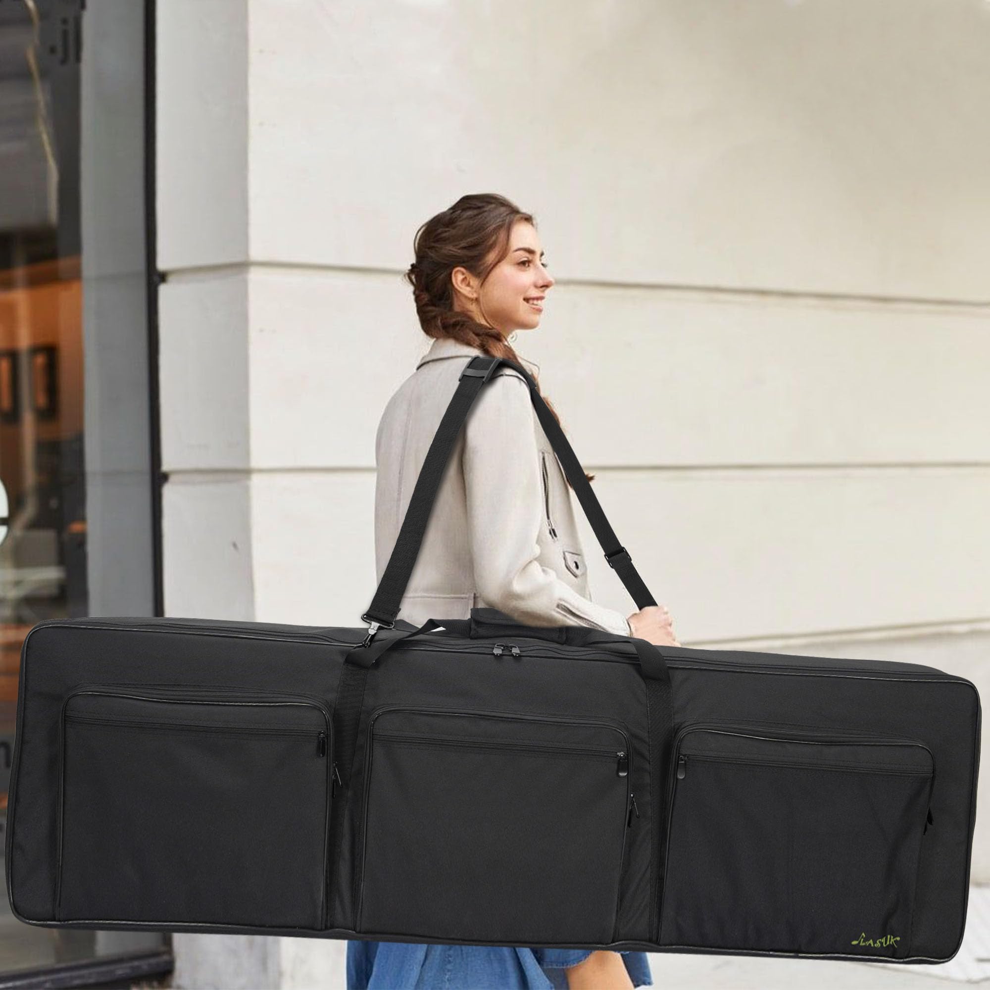 OUUTMEE Sac pour Clavier, Housse Transport Clavier avec bandoulière et 6 Poches pour Accessoires, Sac de Transport pour Clavier de Piano électrique (88 touches-147 x 46 x 18CM)