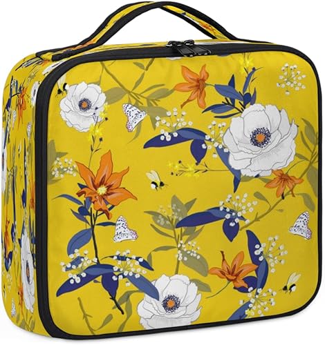 Miniatura 6 de KOBLEN Bolsa de maquillaje de viaje para mujer, grande, cuadrada, portátil, profesional, de tren de coqueta, estuche cosmético con asa, patrón