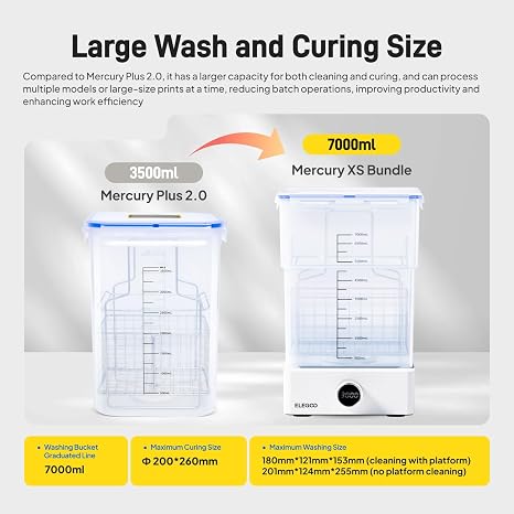 ELEGOO Mercury XS Bundle, Wash and Cure Machine for Large Resin 3D Printed Models, Compatible with Saturn and Mars LCD 3D Printers, with a Handheld UV Lamp