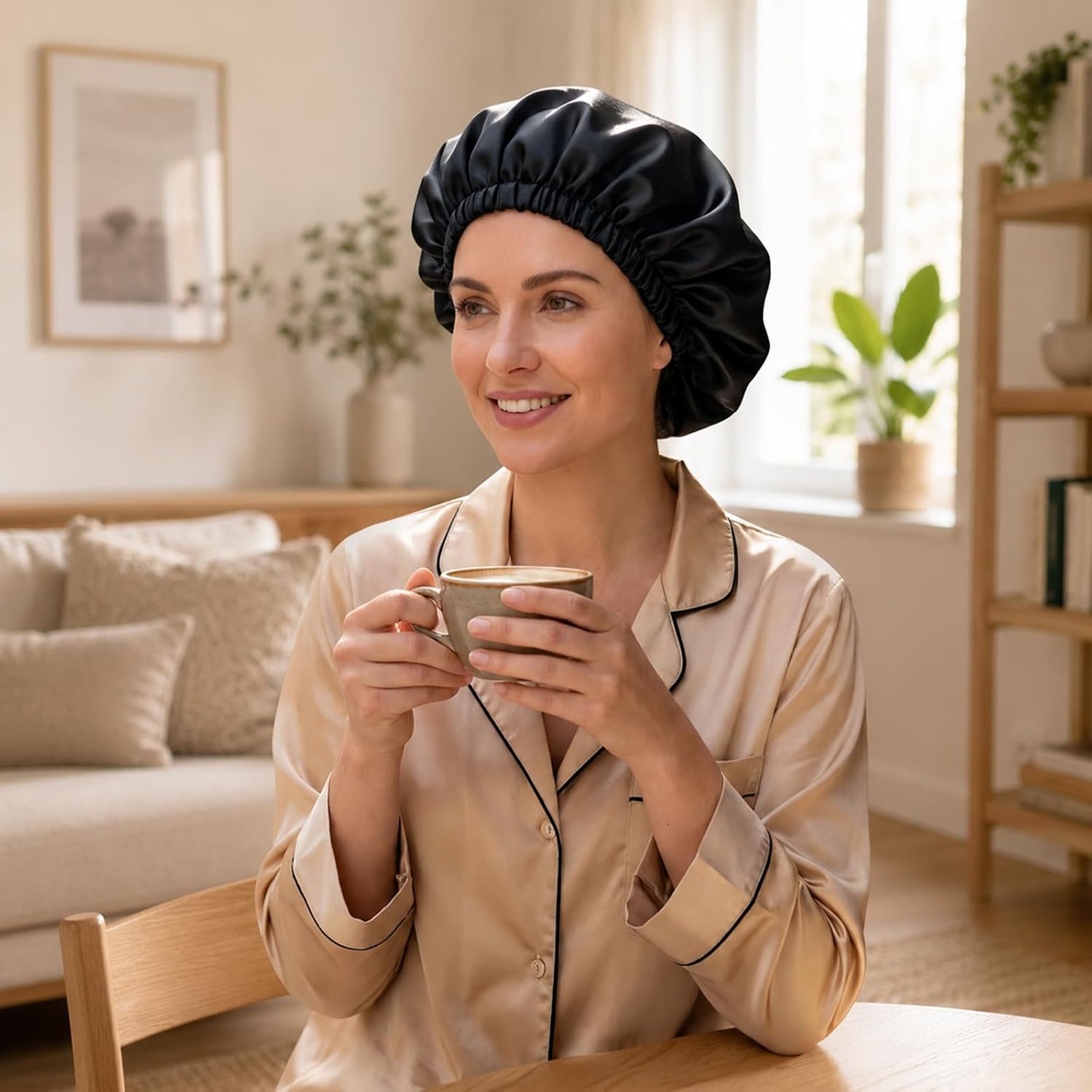 4-Piece 2-in-1 Sleep Cap Set for Hair Styling, Silk Press Wrap, Wrap Cap Hair Net and Scarf