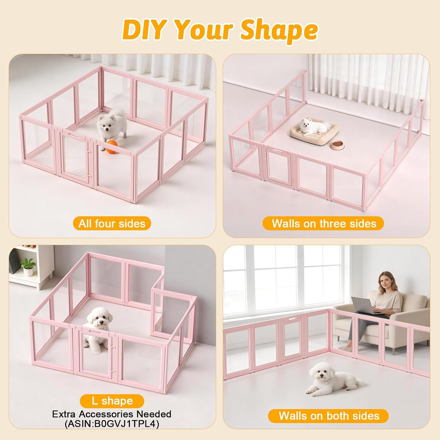 Acrylic Dog Playpen Indoor, Pink Dog Pen, Puppy Playpen, 12 Panels image 4
