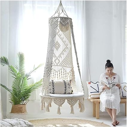 ecofynd Cotton Premium Luxury Macrame Swing Hammock for Adults & Kids, Large Chair Jhula Relax for Indoor, Balcony, Deck, Patio, Living Room, Home (Bh016), Multicolor