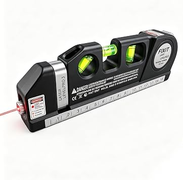 Laser Spirit Level, Multipurpose Laser Measure Tool, Spirit Level Standard Metric Ruler Measuring Tape for Photos Frame Picture Hanging 8ft/2.5M Silver Base