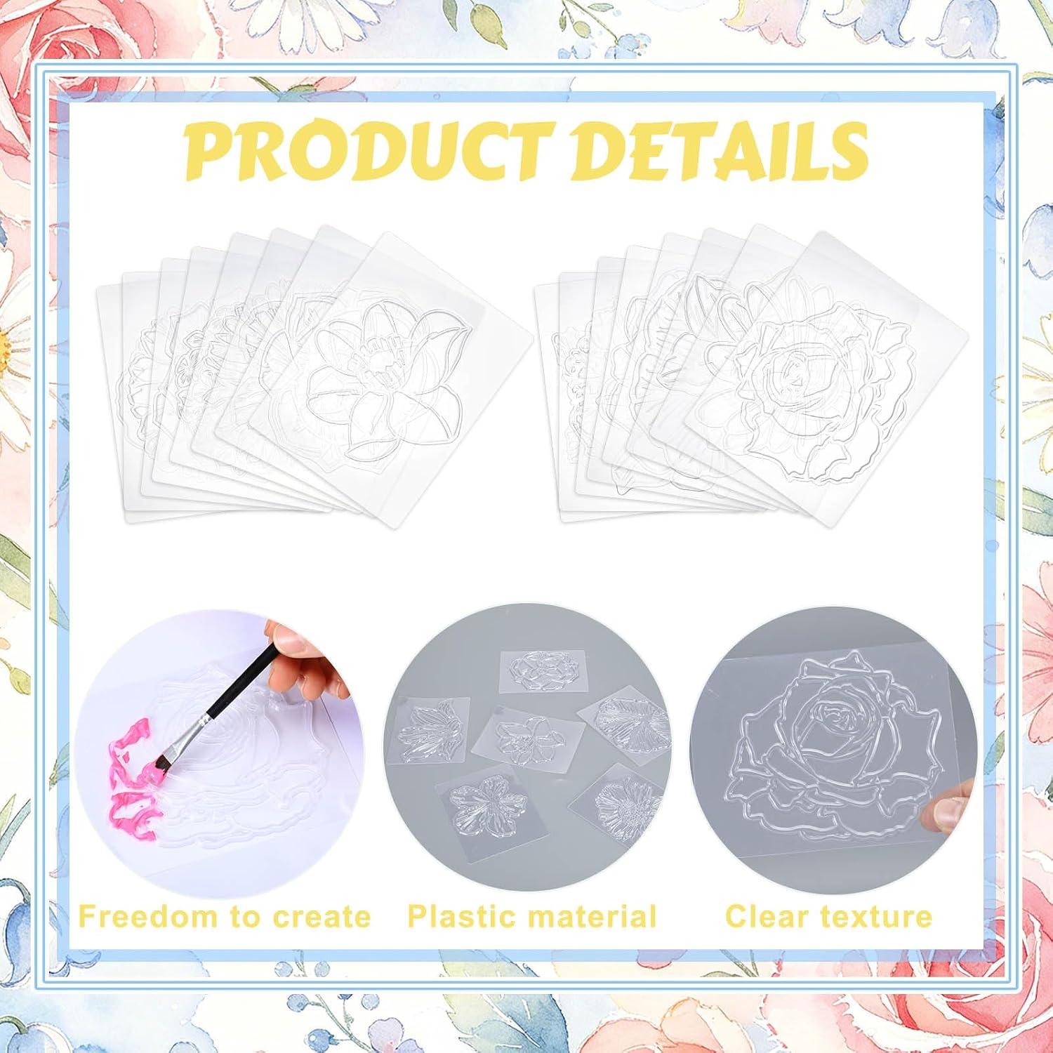 FunooFuno 16 Pcs Flower Rubbing Plates Flower Texture Plates Includes Rose Carnation Camellia for Home Classroom Art Handcraft Gift, 16 Style