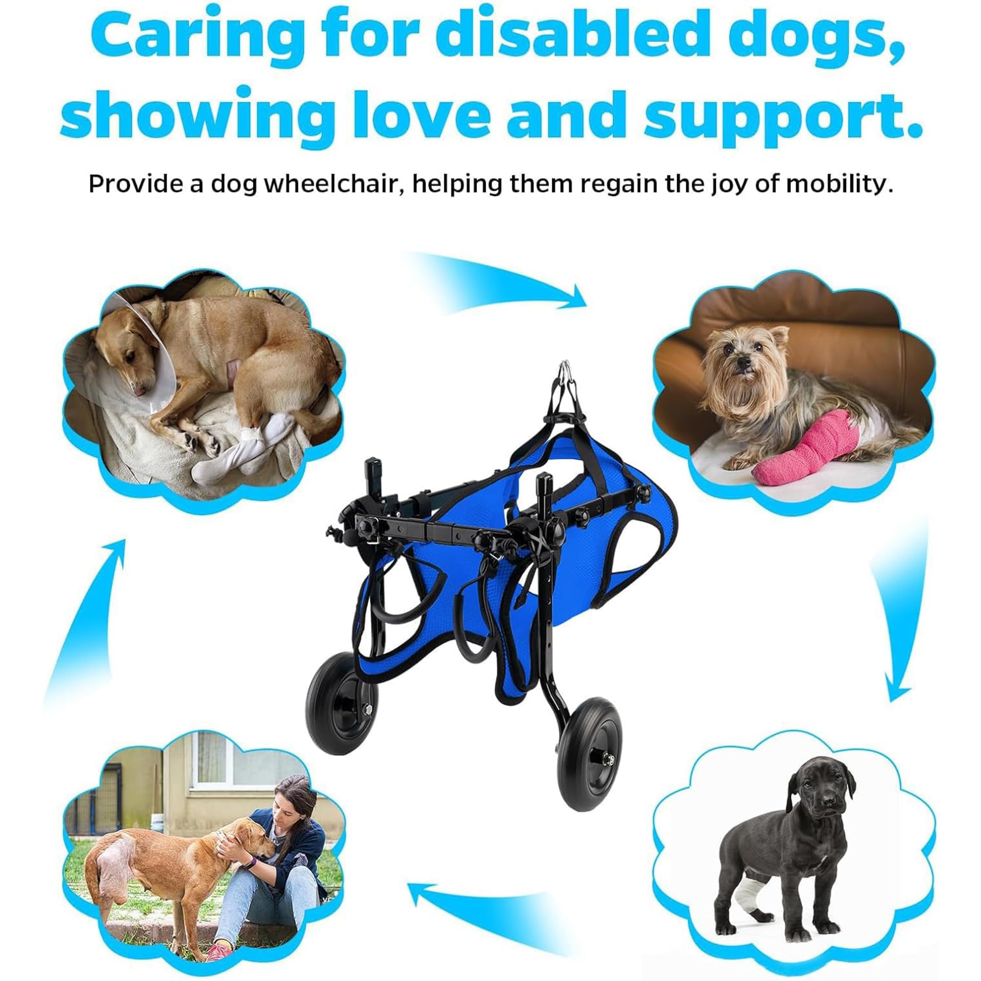 YIHANGG Silla de Ruedas para Patas Traseras para Perros Ajustable Soporte para Patas y Cadera para Perros Ayuda a Mascotas con Parálisis en Las Extremidades Traseras a Recuperar su Movilidad(Size:M)