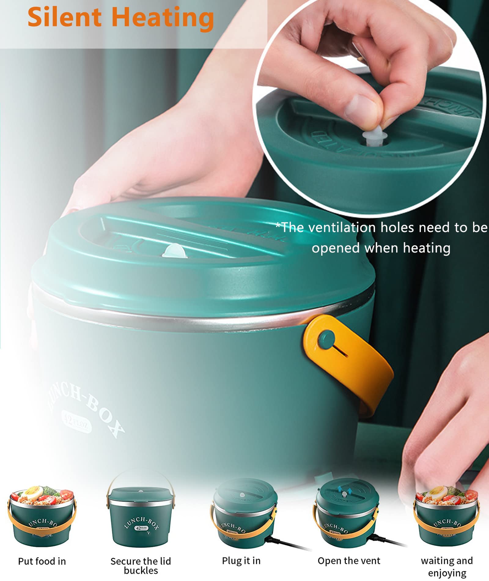 Fiambreras eléctricas con calefacción para adultos, coche y hogar, 1,2 l, 2 en 1, microondas portátil con bolsa de transporte, contenedor de acero inoxidable, calentador de alimentos para coche con