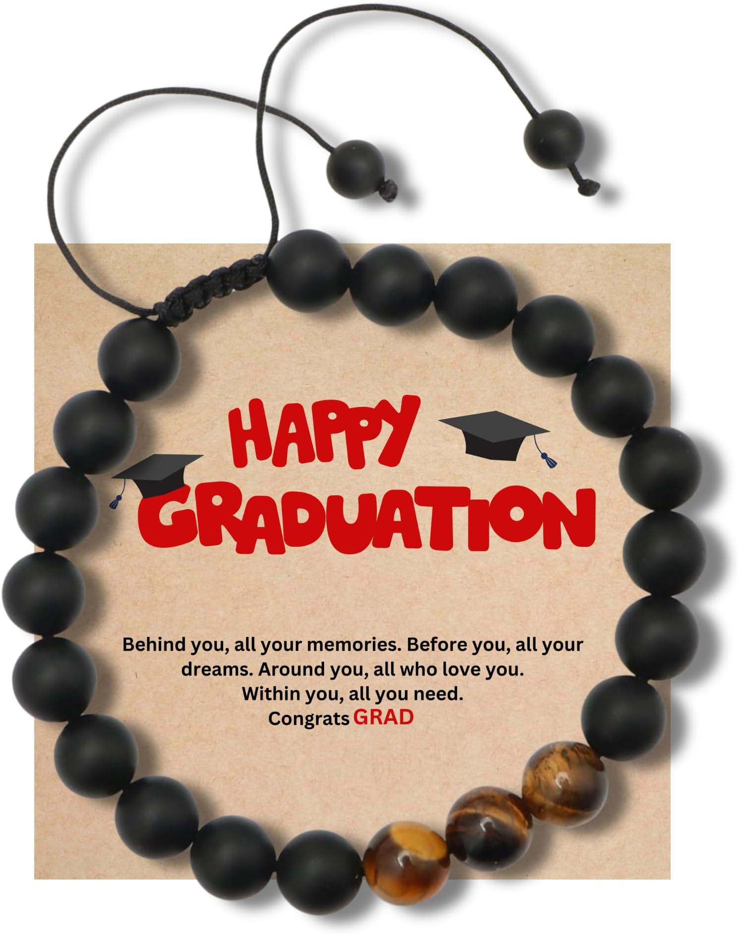Natural Stone Bead Bracelet, Graduation Bracelet for Girls, Gifts For Teen Girls, Gifts For Teen Boys, Christmas Gifts For Kids,White Elephant Gifts for Adults, Men Gifts For Christmas
