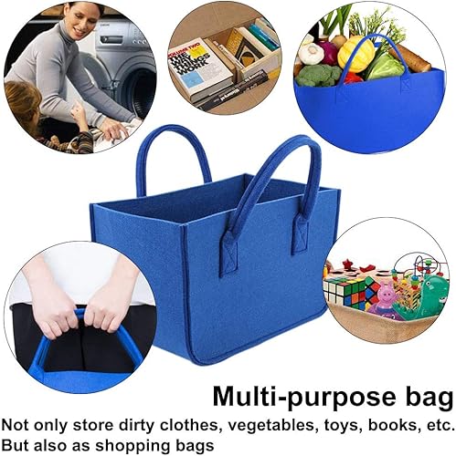 Miniatura 4 de Bolsa de mano plegable de fieltro para leña, cesta plegable de gran capacidad, accesorios para estufa de leña con asa (azul)