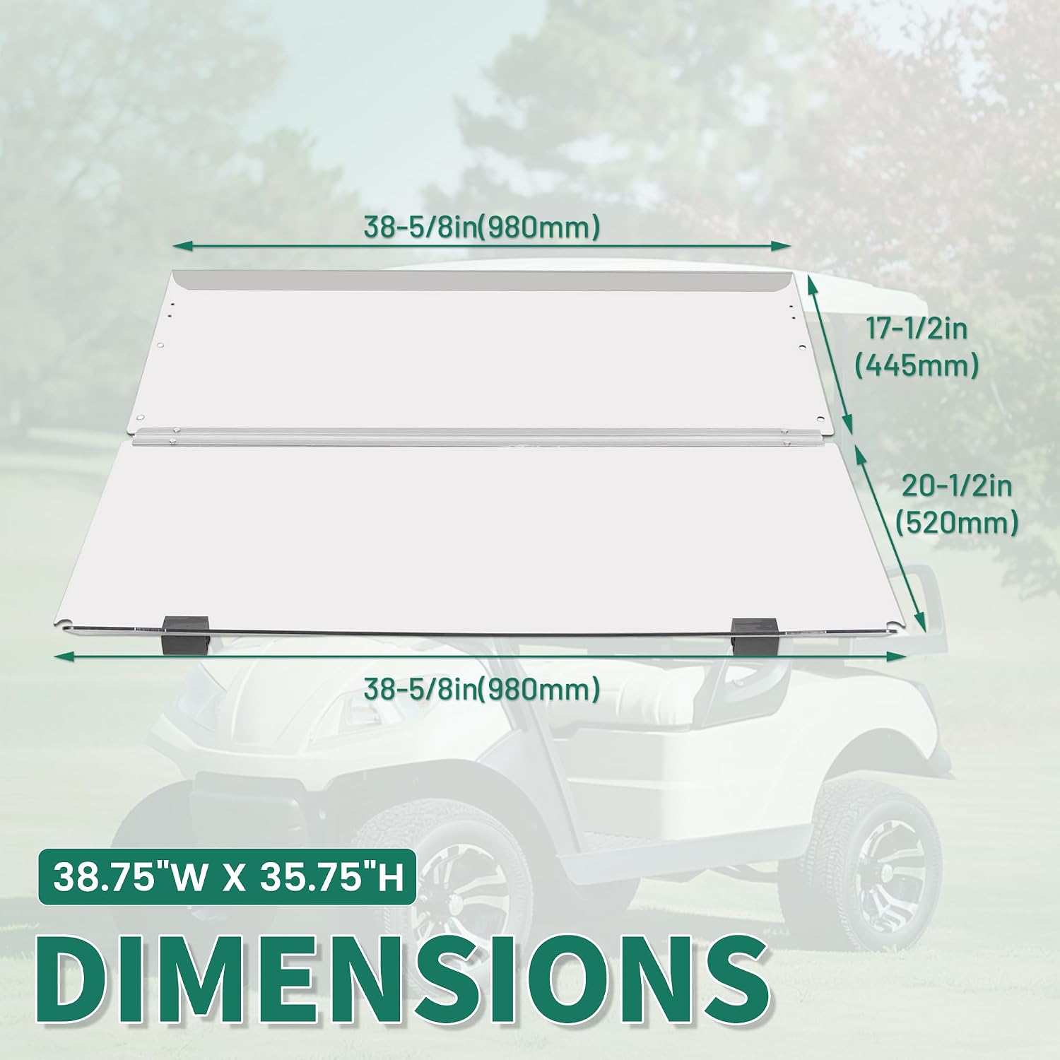 Clear Windshield Compatible with 2007-2016 Yamaha Drive G29 Gas or Electric Models Folding Down Impact Resistant Windshield 38.75"W x 35.75"H