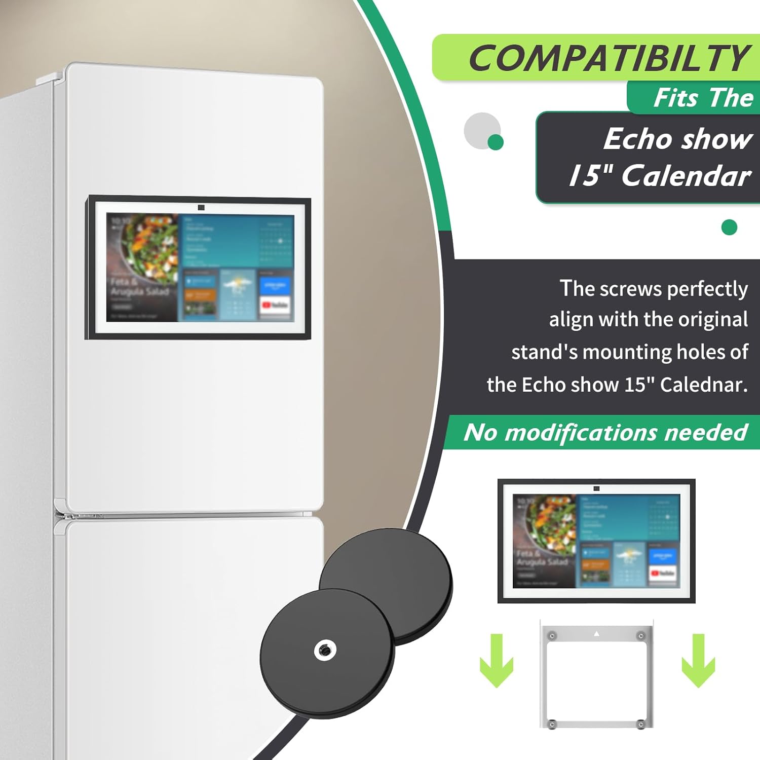 Magnetic Mount for Echo Show 15-Inch | No-Punch Easy to Assemble | Rubber Coated Scratch-Free| Powerful Magnetic Fridge Mount | Accessories for Echo Show 15
