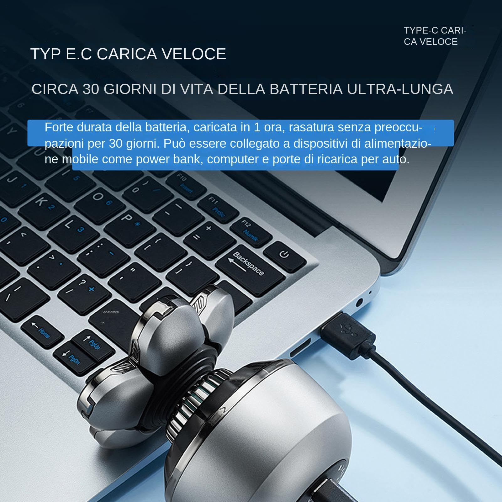 Rasoio Elettrico per Testa Rasoio Elettrico Lavabile | Rasoio Senza Filo Utilizzabile a Bagnato e Asciutto con per Barba e Corpo, Ideale per Casa, Viaggi e Ufficio