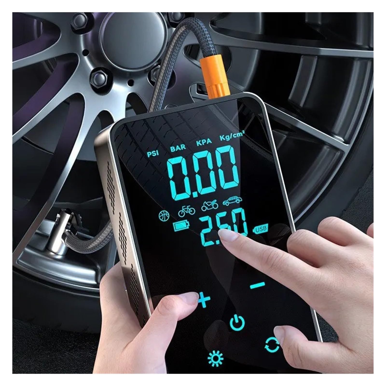 Samochodowa Elektryczna Pompa Powietrza Przenośna Przewodowa/bezprzewodowa Cyfrowa Sprężarka Dotykowego 150PSI Nadaje Się Do Inflacji Samochodowej Motocyklowej Natychmiastowa Inflacja(Wired Style)