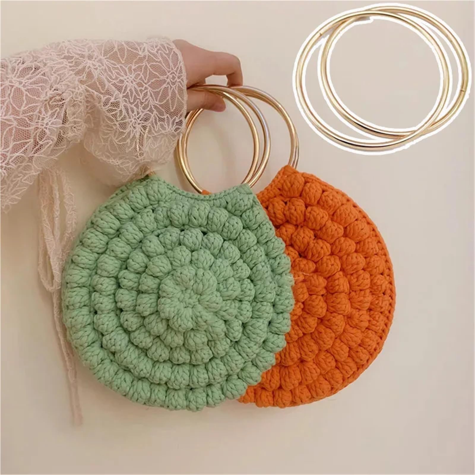 MRKU Asa de Madera para Bolso, Accesorios para Bolsos, Manualidades, Bricolaje, Redondo, 1 Pieza/2 Piezas, Dorado, Redondo, Metal, Accesorio de Repuesto Hecho a Mano.
