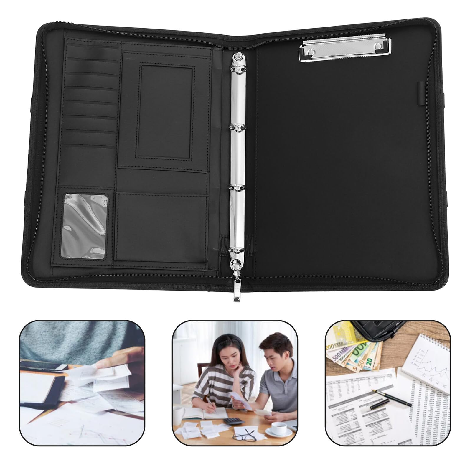 Cabilock Bolsa de Almacenamiento de Archivos A4 de PU y Metal Cremallera, Carpeta de Archivos Ligera y Resistente para Proteger Documentos en Oficina o Escuela