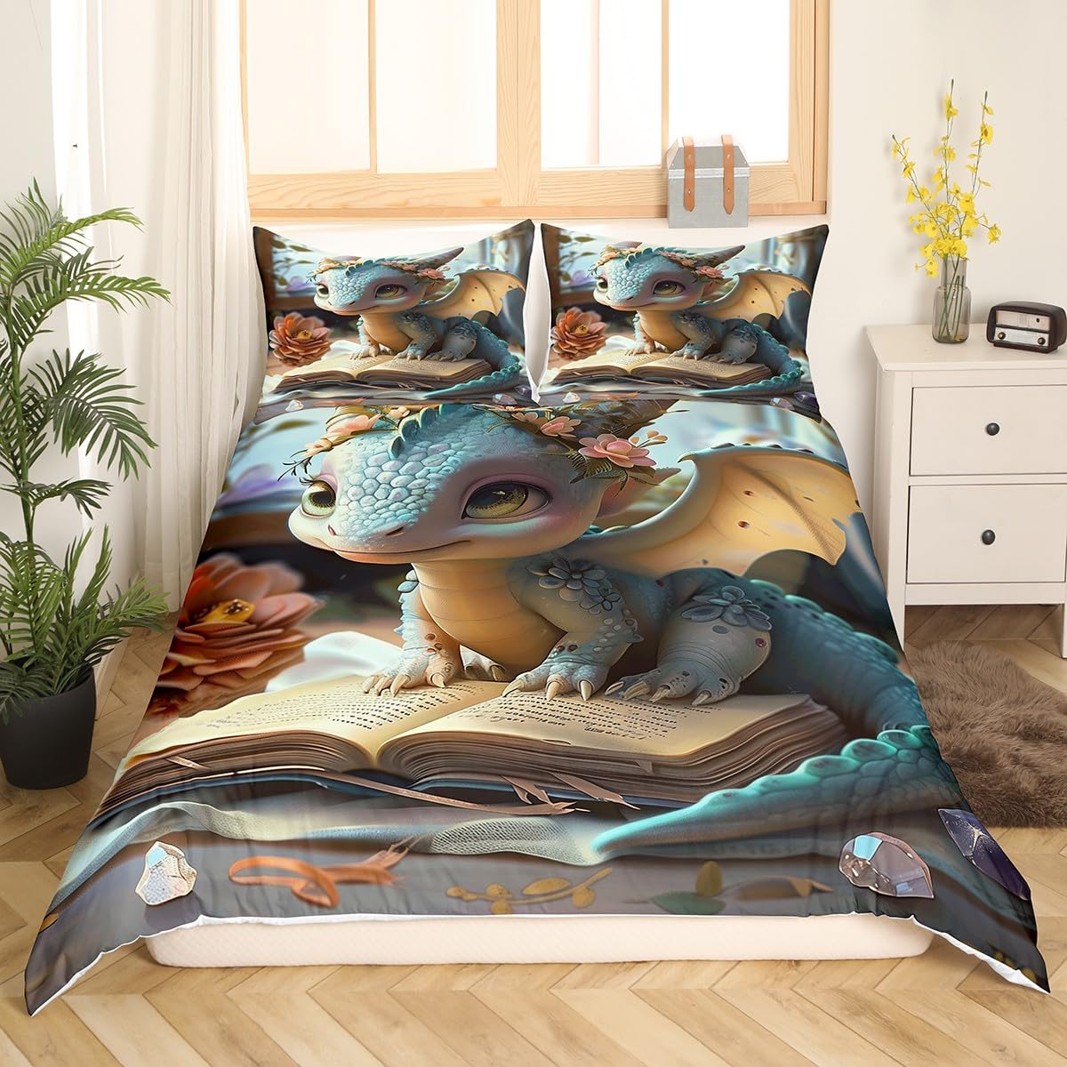 Parure de lit dragon fantastique housse de couette et 2 taies d'oreiller lit ado