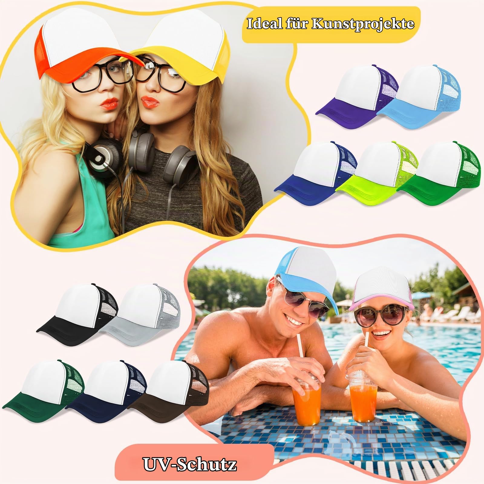 30 Stück Kinder Sublimations Caps, DIY Mesh Baseball Caps zum Bedrucken, Leichte Sommer Hüte für Outdoor Sport und kreative Bastelprojekte (15 Farben)