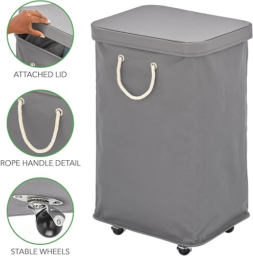 Miniatura 2 de mDesign Cesta grande de poliéster con ruedas, tapa extraíble y asas de transporte de cuerda, cestas plegables con ruedas para almacenamiento
