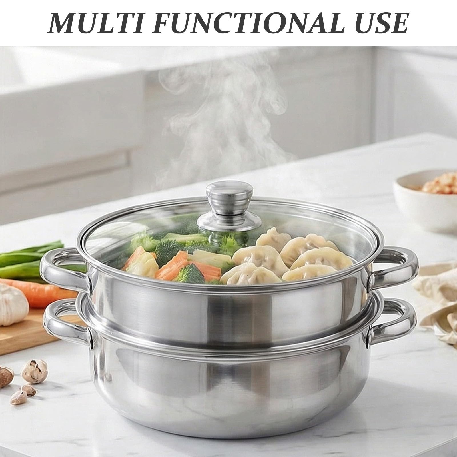 Genérico Olla Vaporera de Acero Inoxidable de Doble Capa con Asas Ergonómicas para Cocinar al Vapor Mariscos y Verduras en Cocina Doméstica
