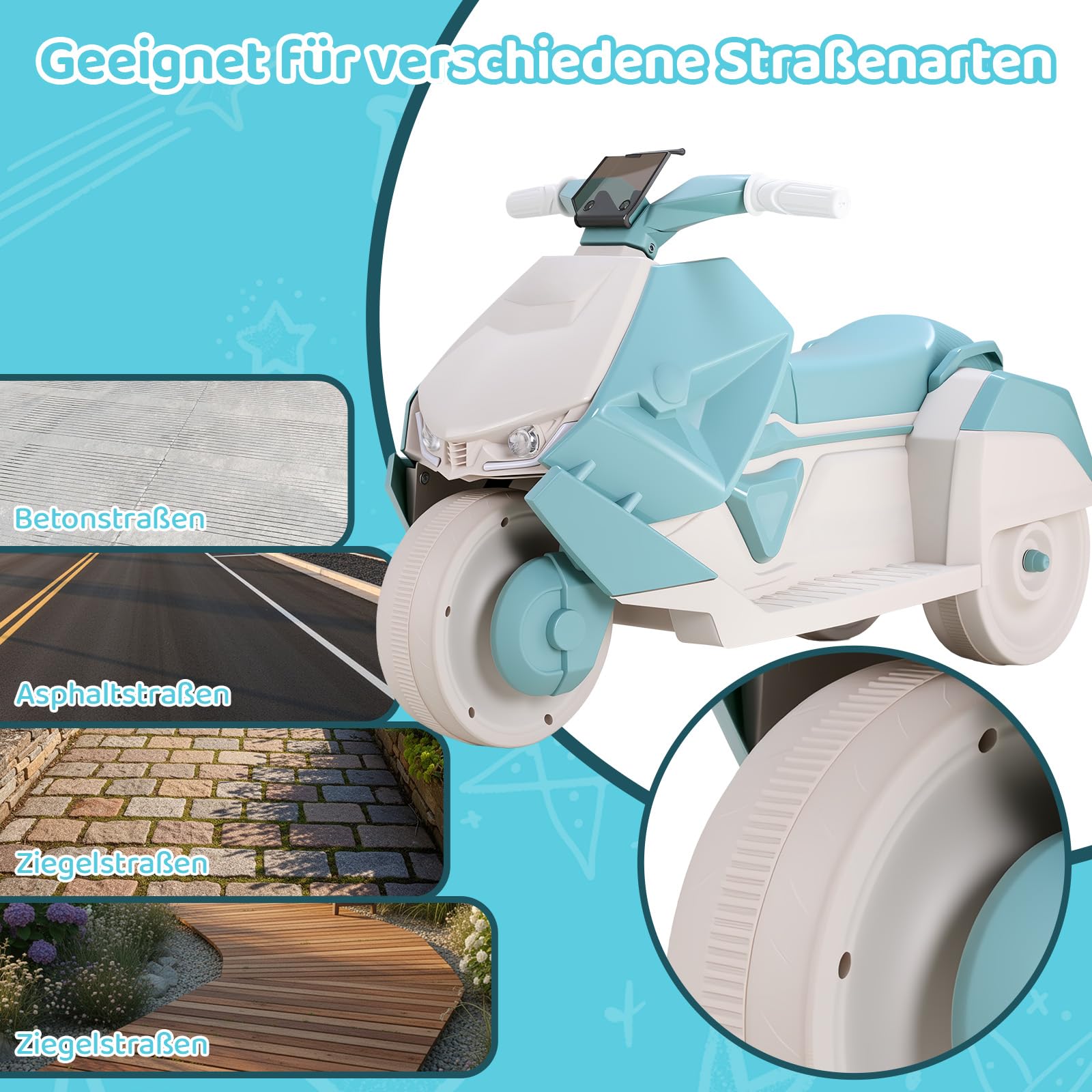MAMIZO Moto électrique Enfant, Tricycle électrique à Double Moteur, 92 x 42 x 56 cm, avec Musique, pédales, Phare, Port USB, 3 km/h, Max 30 kg, pour Enfants 3-6 Ans, Vert | 92x42x56 cm, avec musique, pédales, phare, Fonction marche avant/arrière, 3 km/h,